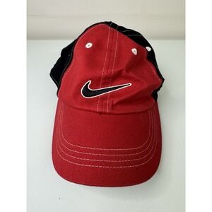 Vintage 90's Nike Youth Kids Red & Black Strap Back Hat Cap Swoosh